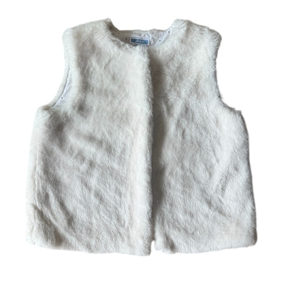 Jacadi Other - Jacadi Kids Girls Size 10 Faux Fur White Sleeveless Jacket Shrug Snap Closure